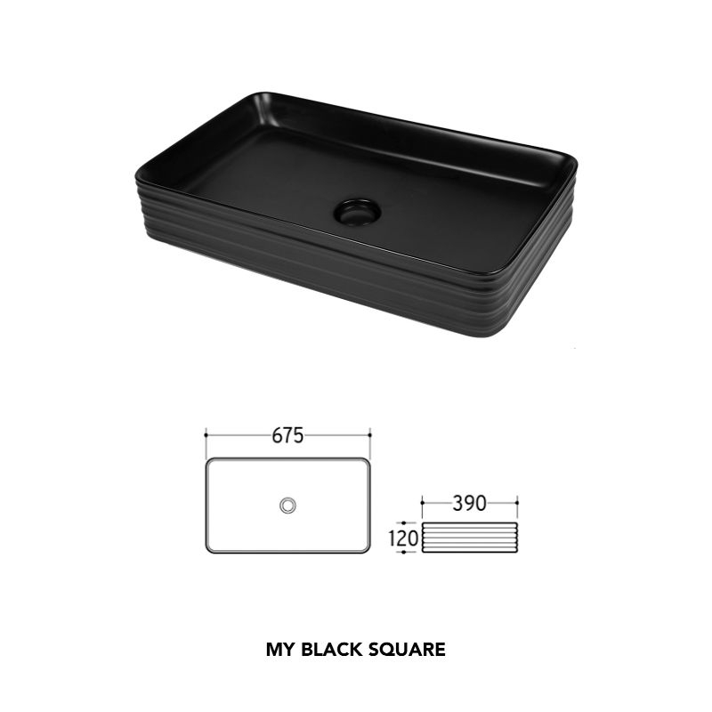 Lavoar pe blat, Fluminia, My Black Square, dreptunghiular, 67.5 x39 cm, cu ventil, negru mat